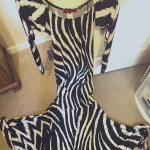 Wall St. Long Zebra Black & White Print Maxi Dress-Long Sleeve-Stretch-Size Sm.
